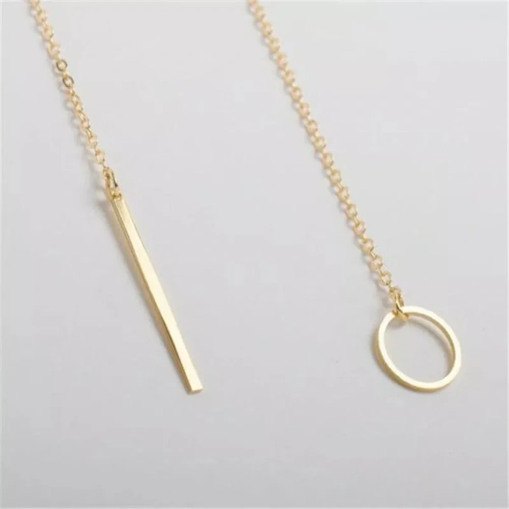 Gold Y Lariat Necklace Minimalist Circle Drop Pendant Dainty Layered - Picture 2 of 3